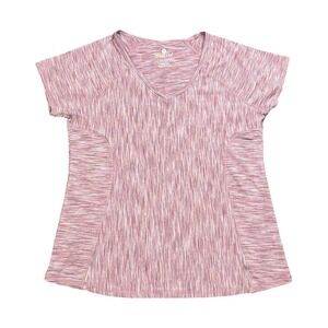 NWT Velocity Women's 1X Activewear Top Purple Gelato Space Dye V-Neck SSVX10593